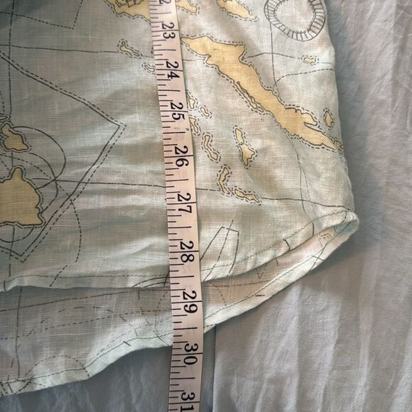 RARE Lands End *LINEN* Sample Sale Map Geography Compas Aqua Utility  Shirt - Picture 11 of 12